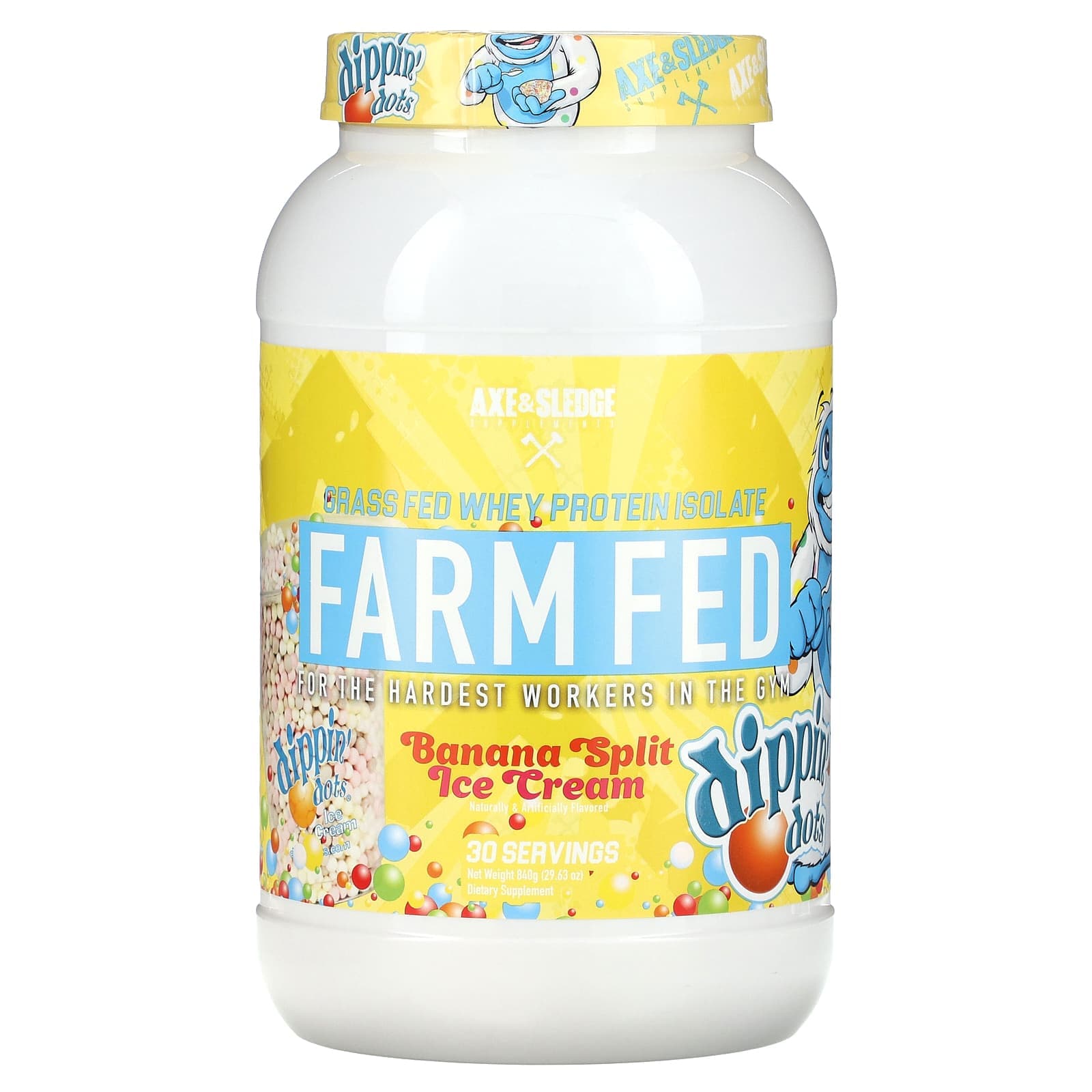 Ax & Sledge Supplements, Farm Raised, Grass Fed Whey Protein Isolate, Dipping Dot Banana Split Ice Cream, 29.63 oz (840 g)
