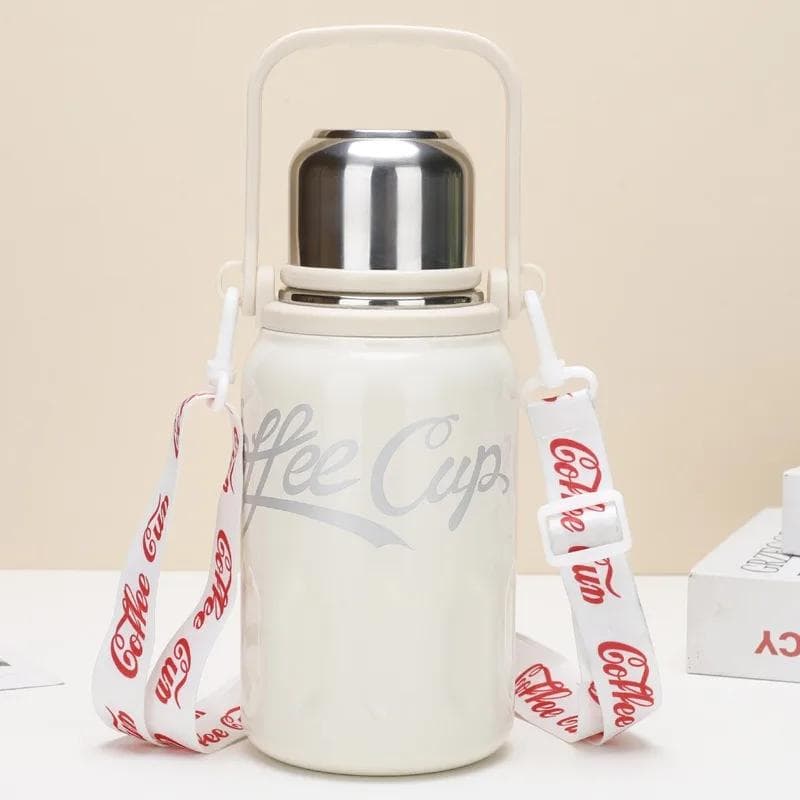 Coca-cola Same Large Capacity 316 Stainless Steel Thermos Cup Outdoor Portable Water Bottle with Rope hydroflask 1200ML white