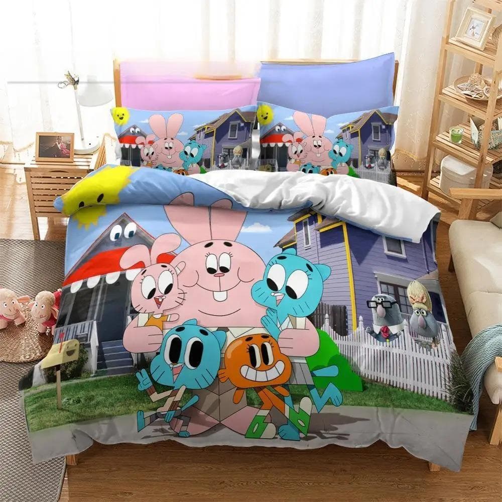 Anime Amazing World Gumball 3D Printed Bedding Set Darwin Anais Duvet Cover King Queen Full Twin Size for Bedroom Home textile AU Double(180x210cm)