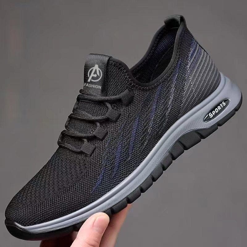 Spring Summer Thin Breathable Fly Woven Men's Mesh Shoes Trendy Lace Up Men's Lightweight Sports Running Shoes 43 black