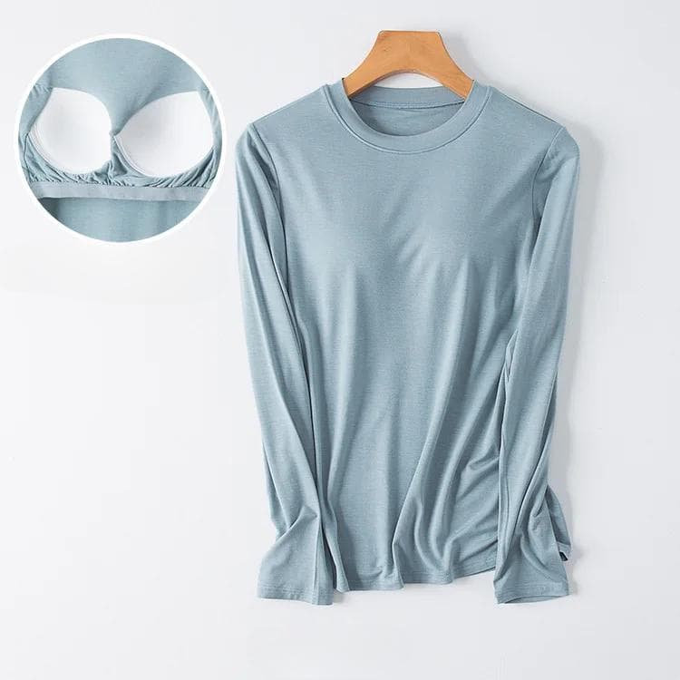 Spring and Autumn New Women's Pajamas Tops Round Neck Modal with Chest Pads Long-sleeved T-shirts Bottoming Shirts Home Clothes XXXL
