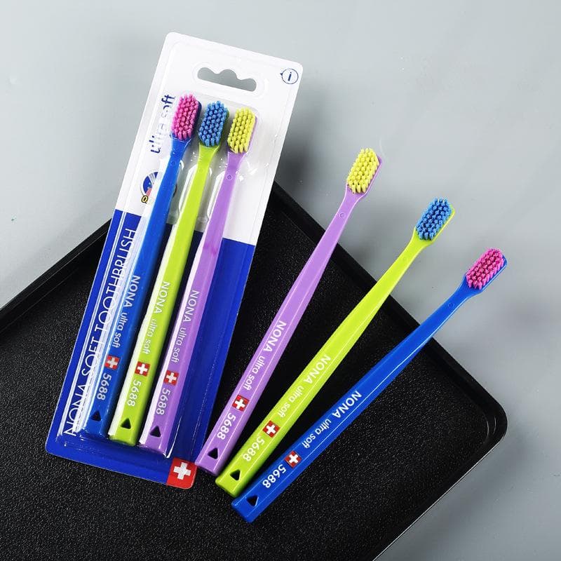 Nona Ultra-soft Microfiber toothbrush, Swiss-style 5460 high density manual toothbrush, gentle cleaning and gum care, home set 3PCS