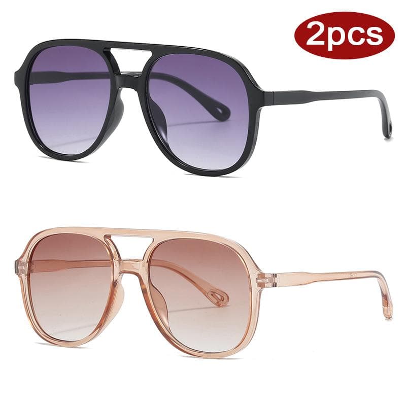 1 2pcs Fashion Double Bridge Women Sunglasses Large Frame Colorful Gradient Eyeglasses Outdoor Unisex Glasses