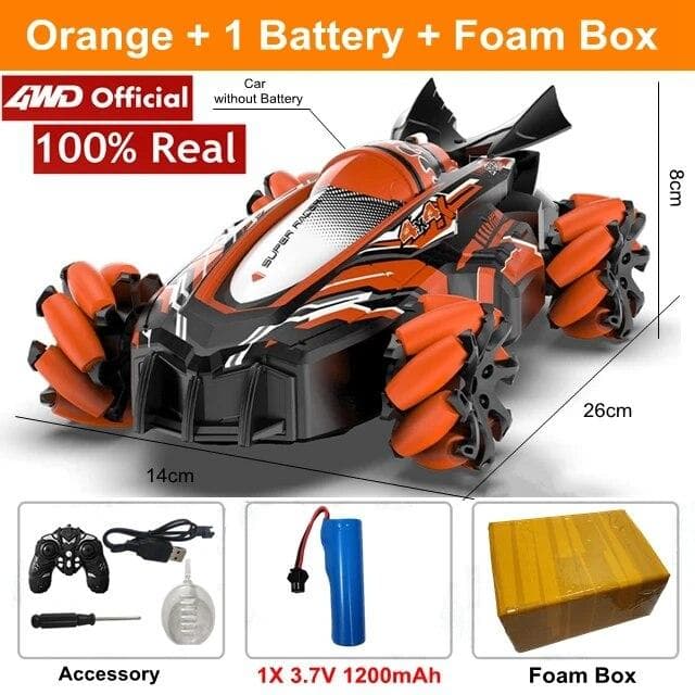 4WD Drift RC Car Radio Gesture Induction Music Light Stunt Remote Control Racing 4x4 Off Road Spray Boys Toys for Children Gifts 1 battery orange
