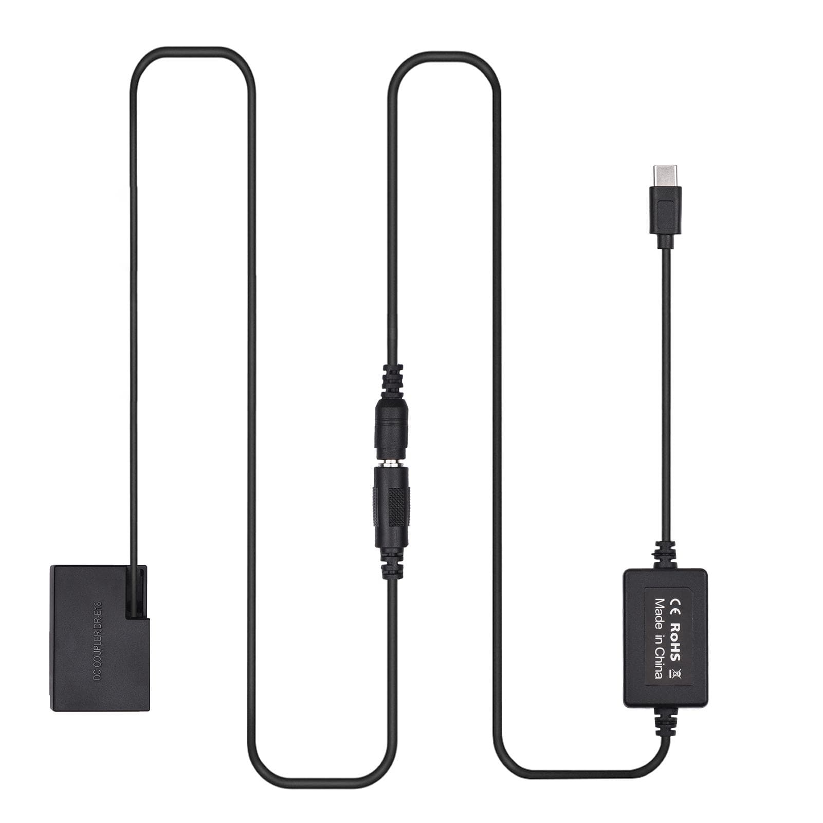 PD USB Type-C Cable to DR-E18 Dummy Battery DC Coupler LP-E17 Replacement for Canon 750D 760D T6S black