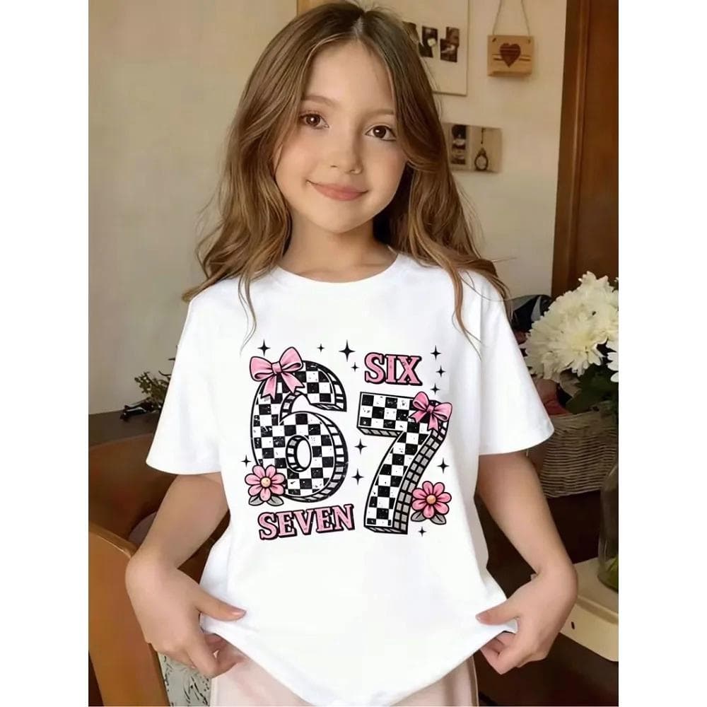 Summer New Bowknot Floral Print Children's T-Shirt Casual Boys and Girls Short Sleeve Trendy 160