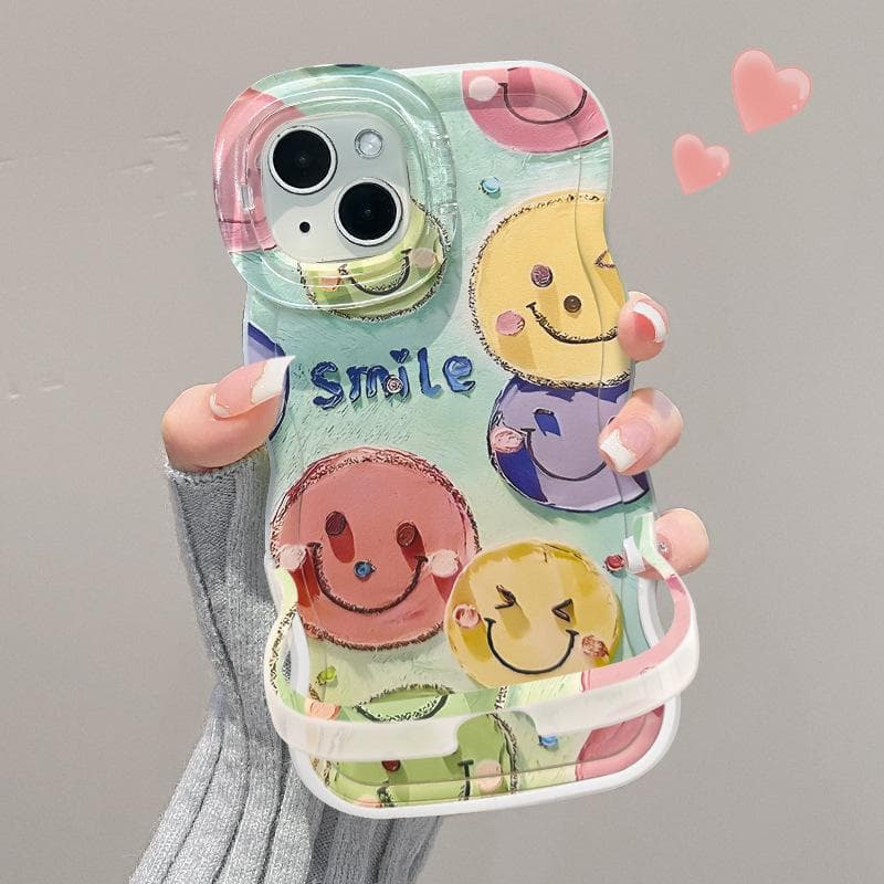Ins Oil Painting Smiley Face Suitable for Iphone16 IPhone Case 15promax Double Stand 14 Cute Silicone 13 Redmi K40/K40 Pro