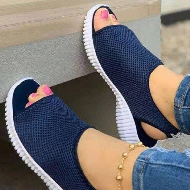 Women Sandals Soft Stitching Ladies Sandals Comfortable Flat Sandals Women Open Toe Beach Shoes Woman Footwear 38 dark blue