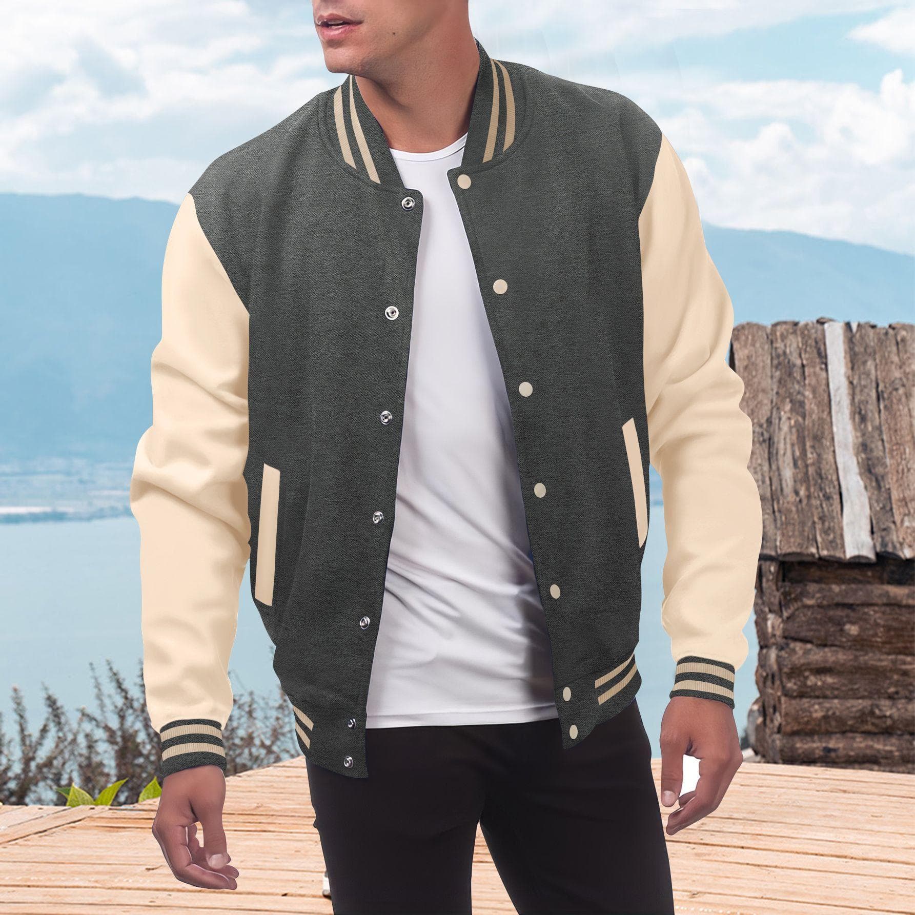 Casual Varsity Jacket for Men Long Sleeve Slim Fit Letterman Baseball Bomber Jackets Lightweight Sweatshirt Men's Button Down Windbreaker Jackets XXL gray