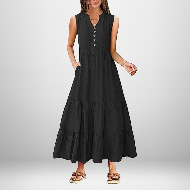 Spring new women's clothing temperament casual simple loose high waist dress women 3XL black