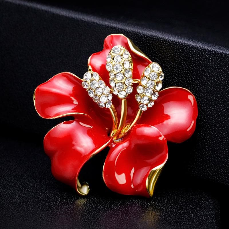 Fashionable Ladies' Christmas Tree Brooch Alloy Diamond Studded Rhinestone Chest Flower Accessory Christmas Brooch 4.6*4.5 cm red