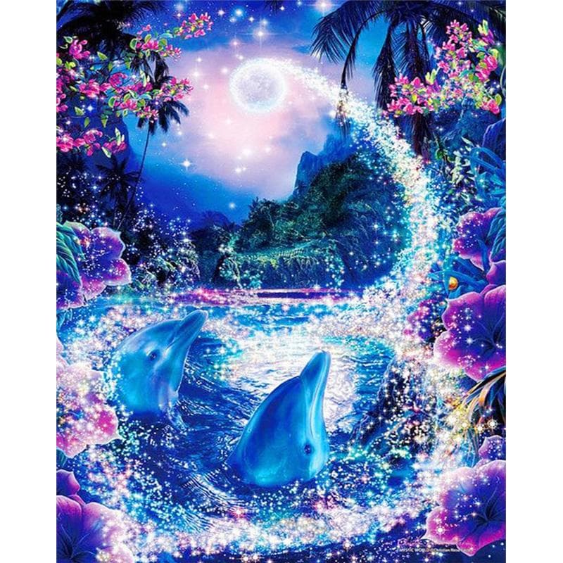 5d DIY Diamond Painting Dolphin Moon Full Drill Mosaic Cross Stitch Diamond Embroidery 20X30CM