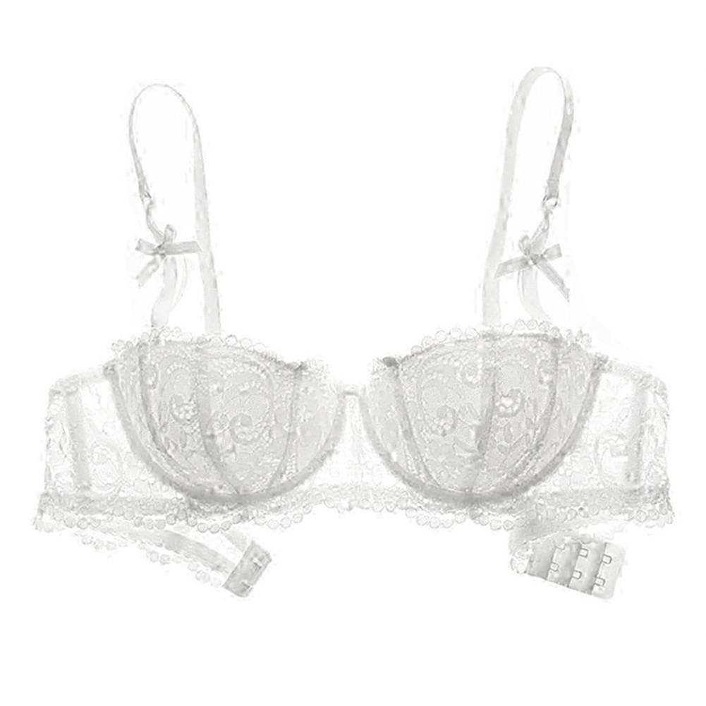 Varsbaby Sexy Lace Bra Half Cup Push Up UnderwearThin Cotton Women Bras 42C white