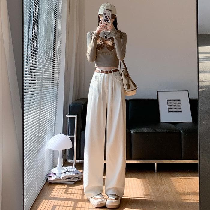 New Spring and Summer Loose Draped Wide-leg Pants High Waist Pleated Straight Jeans for Women 2XL