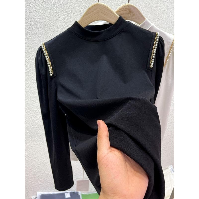 Half Turtleneck Autumn Base Shirt Long Sleeve Black T-shirt for Women Autumn and Winter Thin New Design Top XL black