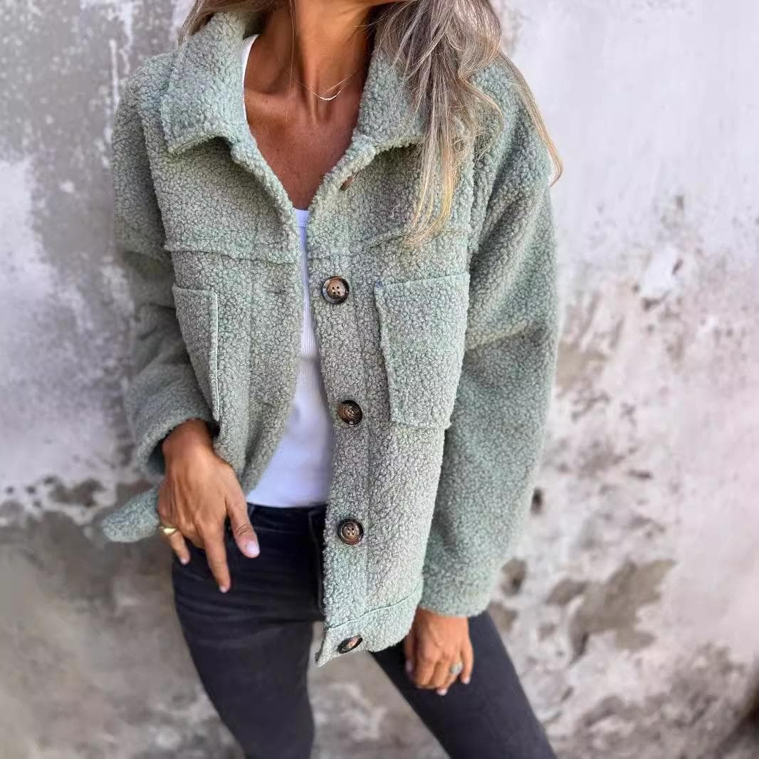 Autumn and Winter New Women's Clothing Commuter Versatile Casual Cardigan Lapel Single-breasted Jacket XL green