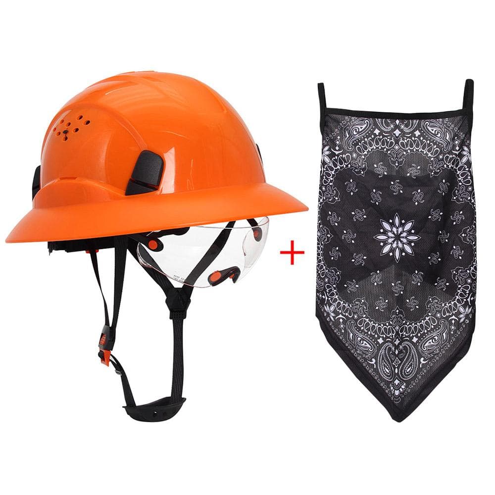 CE Carbon Fiber Full Brim Hard Hat W/ Built In Goggle Triangle Face Towel Construction Engineer Safety Helmet ABS Safety Cap