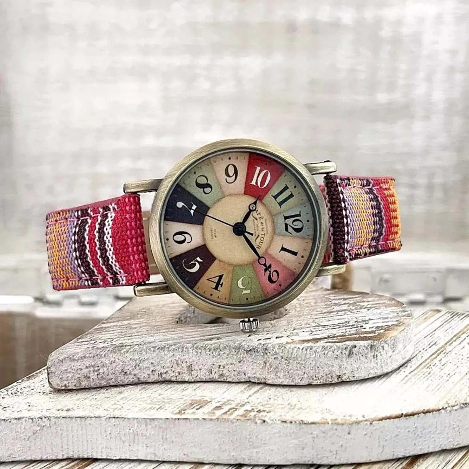 Fashion Watches For Women With Multicolour Rainbow Pattern Hand Wrist Band Watches Jewelry red