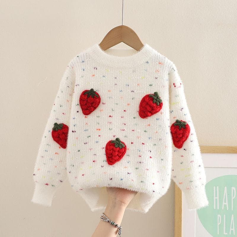 Cute Three-dimensional Strawberry Pullover Sweater for Girls As A Base Winter Children's Knitted Top 160
