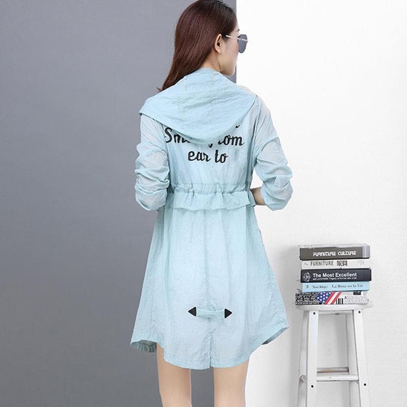Summer Women's Sun Protection Clothing Korean Style Slim Mid-length Trench Coat UV Protection Student Sunscreen Clothing XL