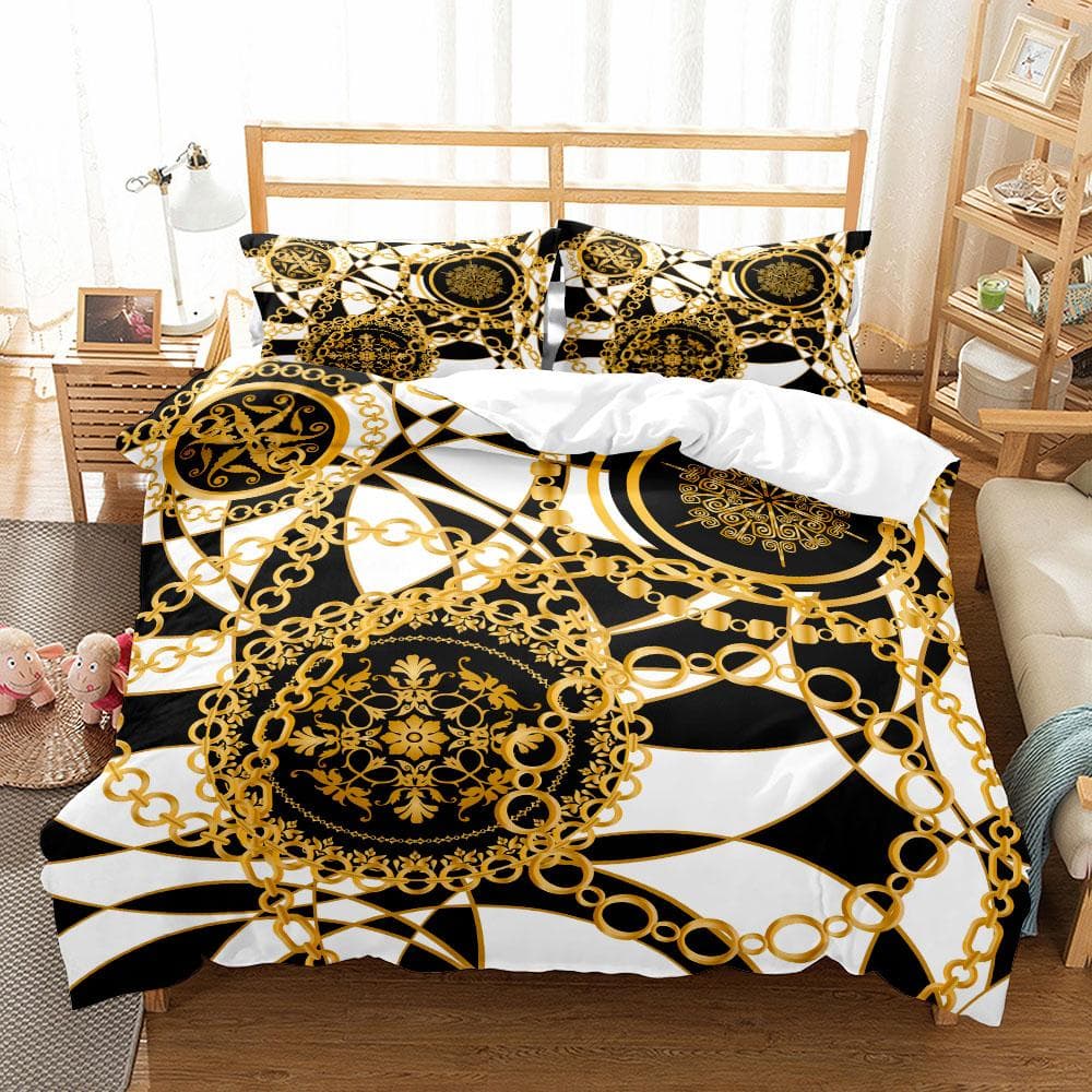 Seamless Chains Baroque Pattern Bohemian Bedding Set Small Single Twin Double Queen King Cal King Size Bed Linen Set AU Single(140x210cm)