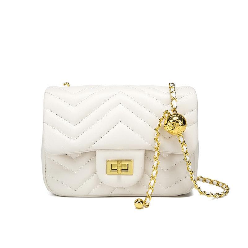 Fashionable Diamond-shaped Chain Bag, Summer Crossbody Bag for Girls, Golden Pearl Small Square Bag