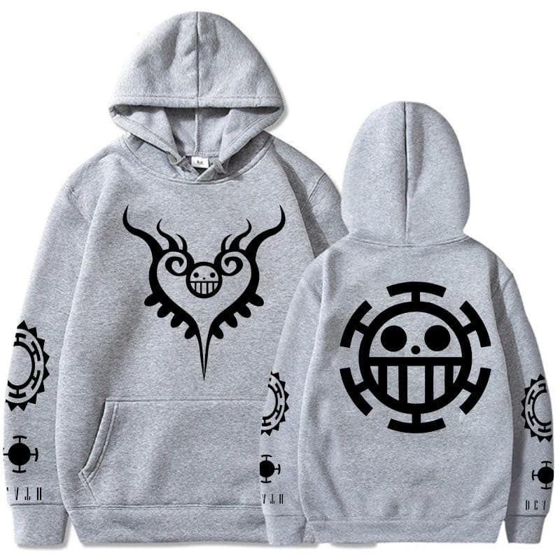 Fashion Anime One Piece Hoodie Loose Unisex Hoodie Law Printing Pullover Long Sleeves Hoodies XL grey