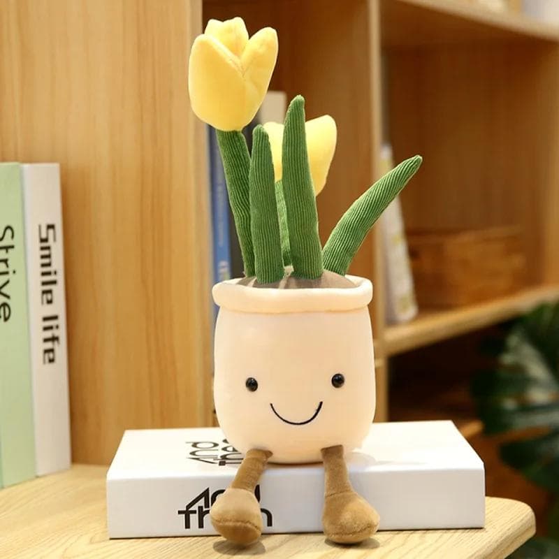 Lifelike Tulip Plant Plush Soft Plush Stuffed Toys Potted Flower Tulip Bookshelf Home Living Room Decor For Girl Gift yellow