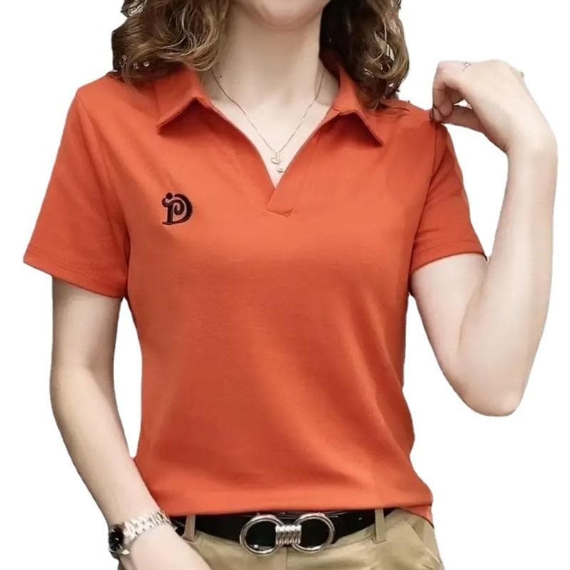 Mom's Big Size Summer New Style Polo Neck Short-sleeved T-shirt Women's Base Shirt 5XL orange