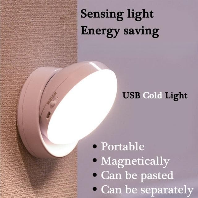 Led Motion Sensor Night Light USB Charging Round Lamp For Bedroom Corridor Home Bathroom cold white light white