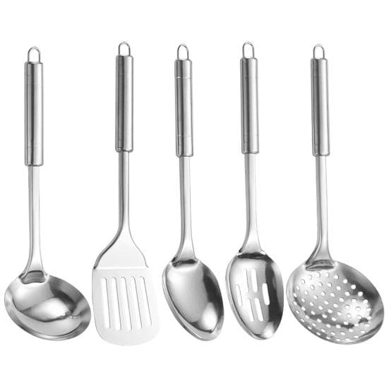 5Pcs Stainless Steel Kitchen Utensils Set Heat Resistant Non-Stick Spoons Spatula with Hanging Hole Ergonomic Handle Cooking Tools