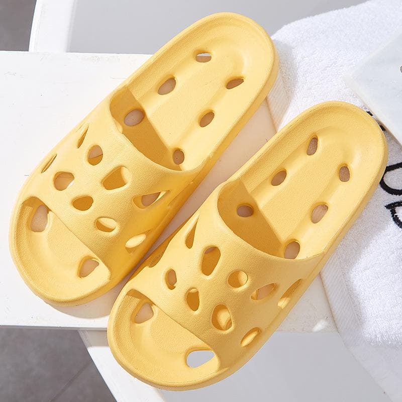 Bathroom House Cheese Shower Slippers Lightweight Water Leaky Beach Flip Flop Swimming Water Leaking Quick Drying Sandals Ladies 38-39 yellow