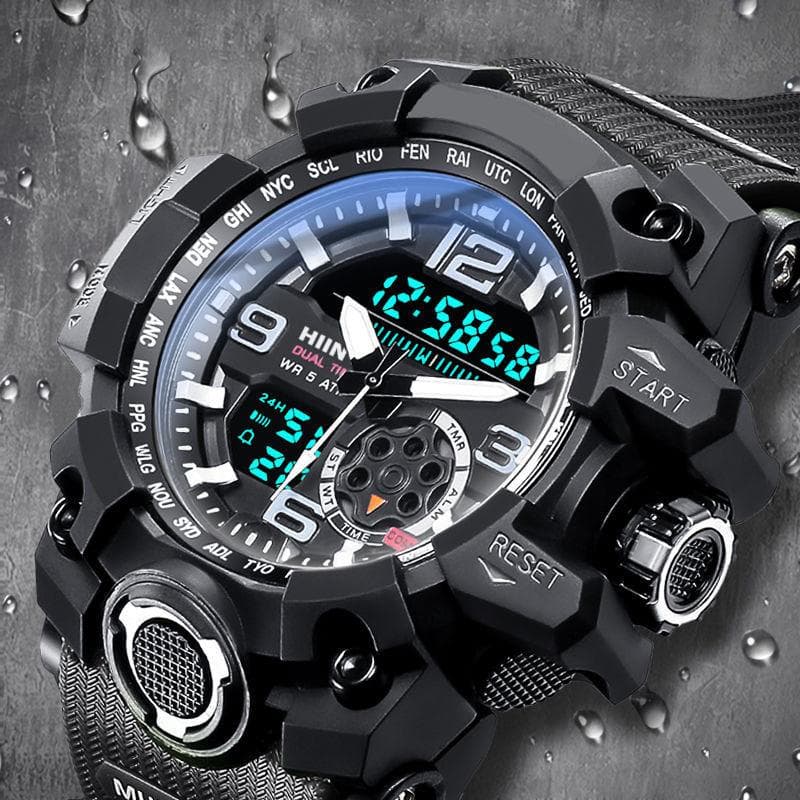 New Sport Relogio Men's Watch Waterproof Military Men's Watches Multifunctional With Dual Display Luminous black