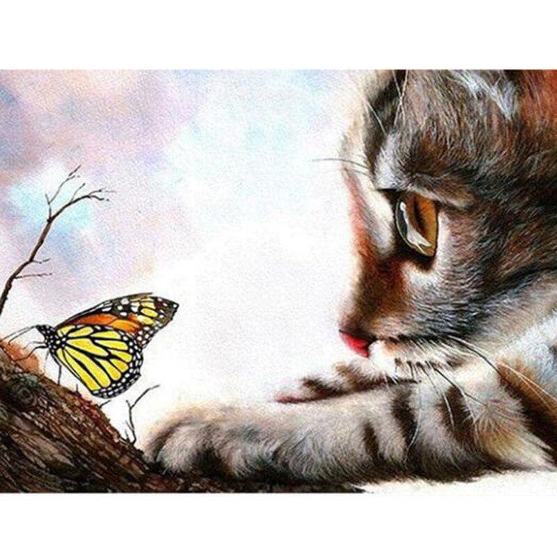 DIY Diamond Painting Animals Diamond Embroidery Cat Decoration Home Butterfly Full Round Drill Resin 20X30CM