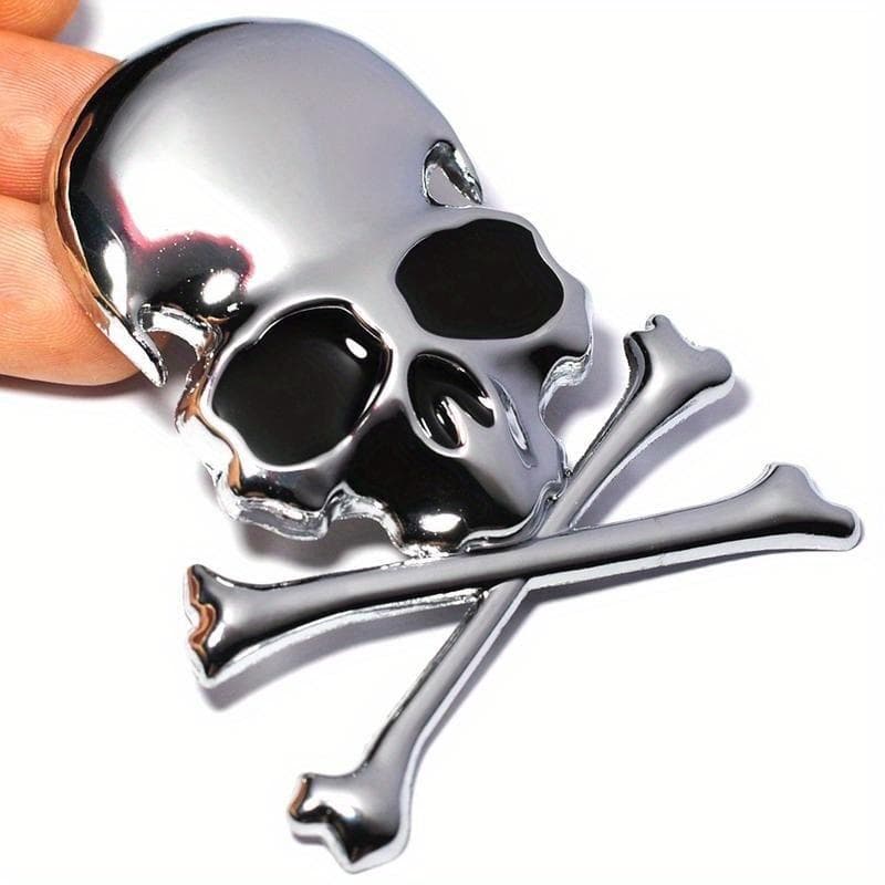 3D Metal Skull Skeleton Crossbones Car Motorcycle Sticker Truck Label Badge Car Styling Decoration 1pcs grey