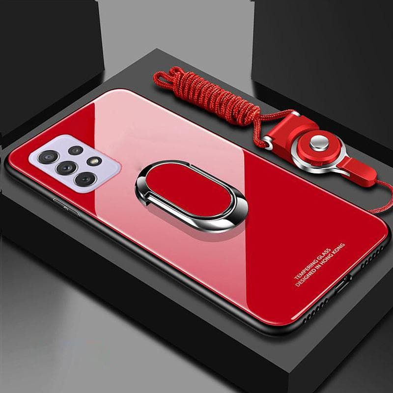 Tempered Glass Phone Case For Samsung Galaxy A73 A53 A33 A13 A03S A22 A52 A32 A42 A51 A71 A72 A12 5G Magnetic Ring Holder Stand Cover with Lanyard For Samsung A51 5G red