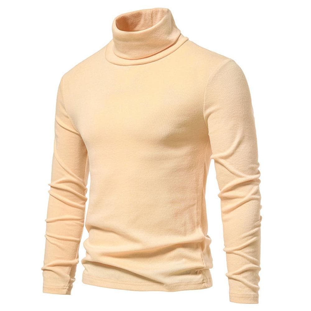 Men Roll Turtle Neck Tops T-Shirt Tee Winter Warm Thermal Long Sleeve Sweater XL beige