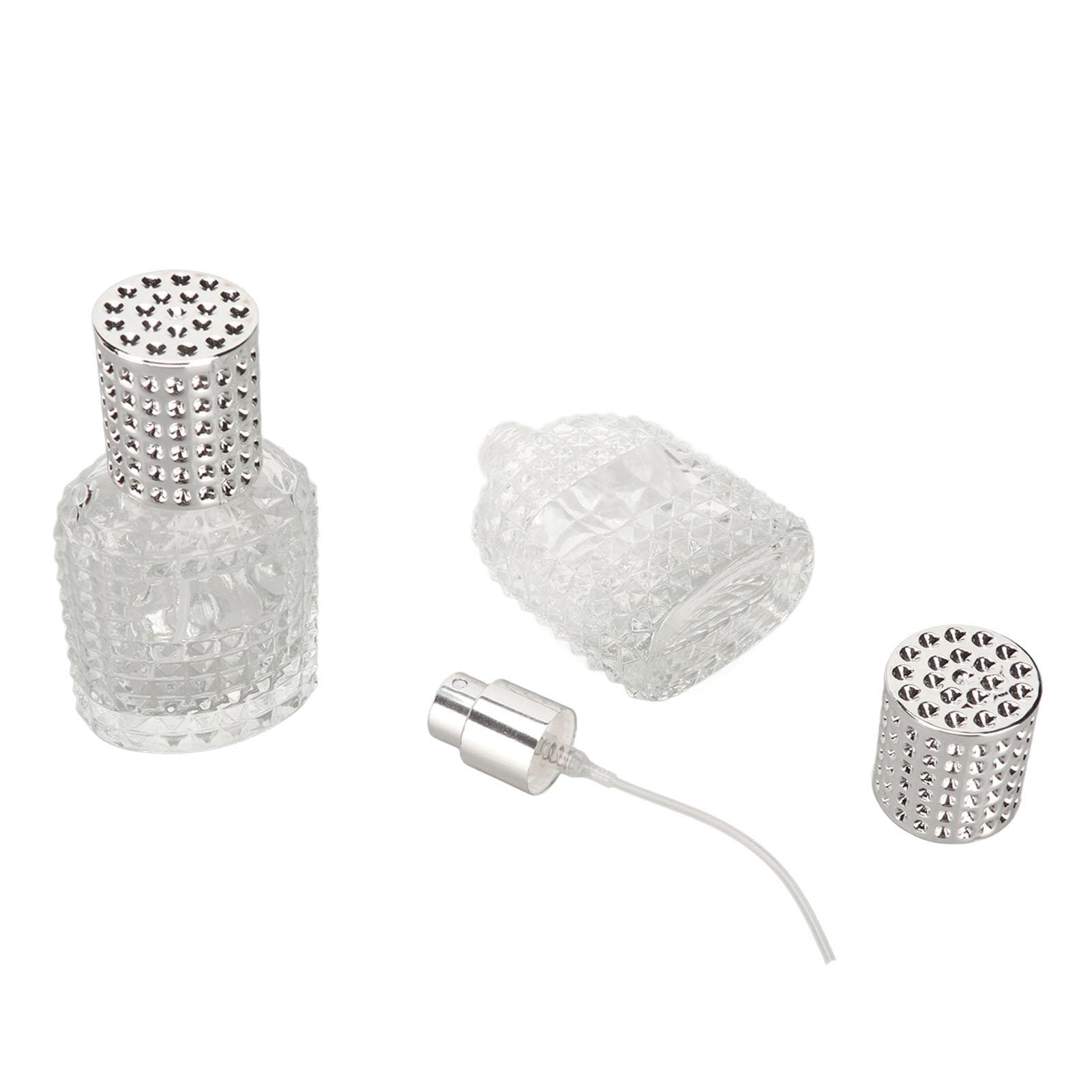2pcs Perfume Spray Bottle Thick Glass Grids Pattern Transparent Refillable Empty Bottle 30ml