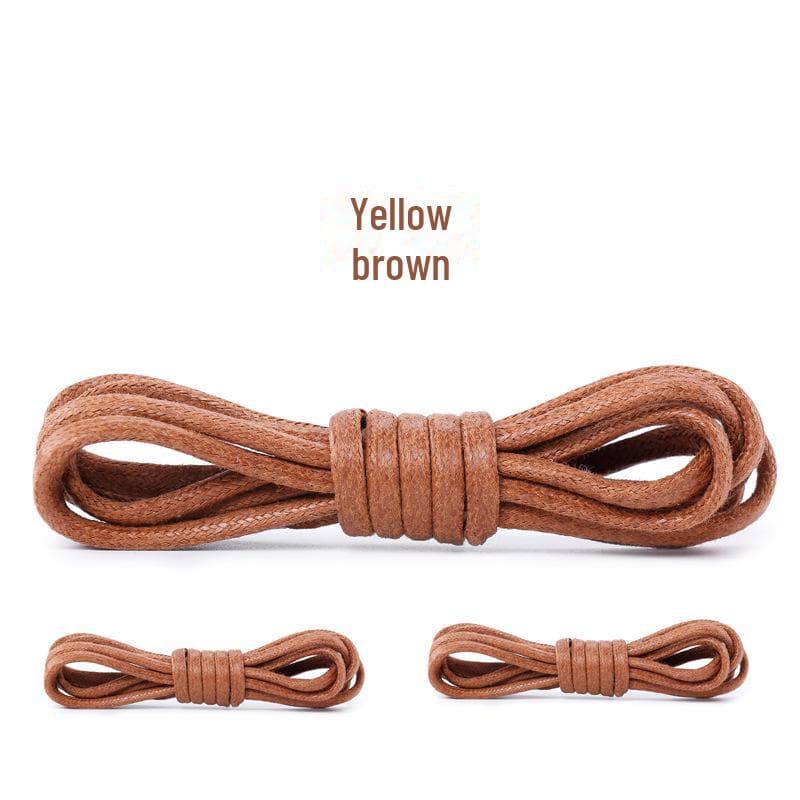Men's Waxed Round Leather Shoelaces - Wild Elephant, Black/Brown/Coffee, Thick/Thin, Brogue. 180cm yellow/brown