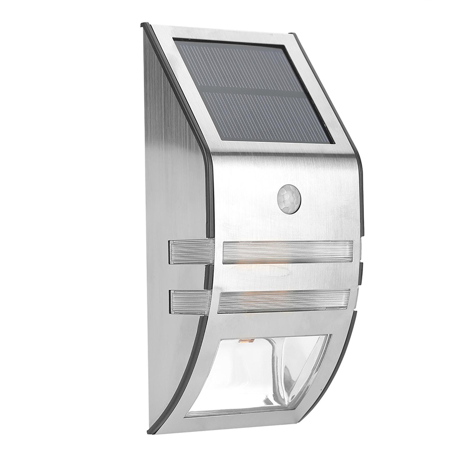 Solar Powered PIR Motion Sensor 2 LED Path Wall Light Garden Security Lamps Silver Pure White
