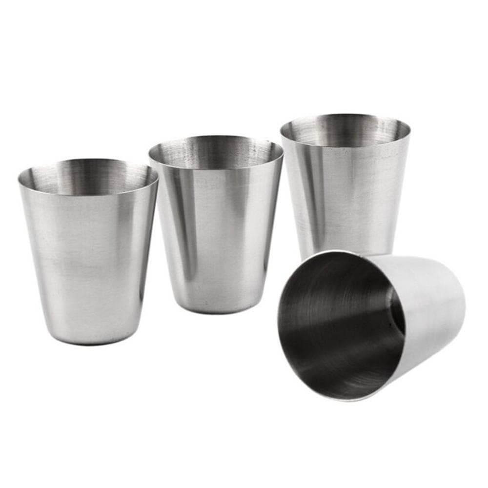 4Pcs/Set 30ML Stainless Steel Polished Wine Drinking Shot Glasses Cup with Leather Cover Case Bag Barware for Home Kitchen Bar