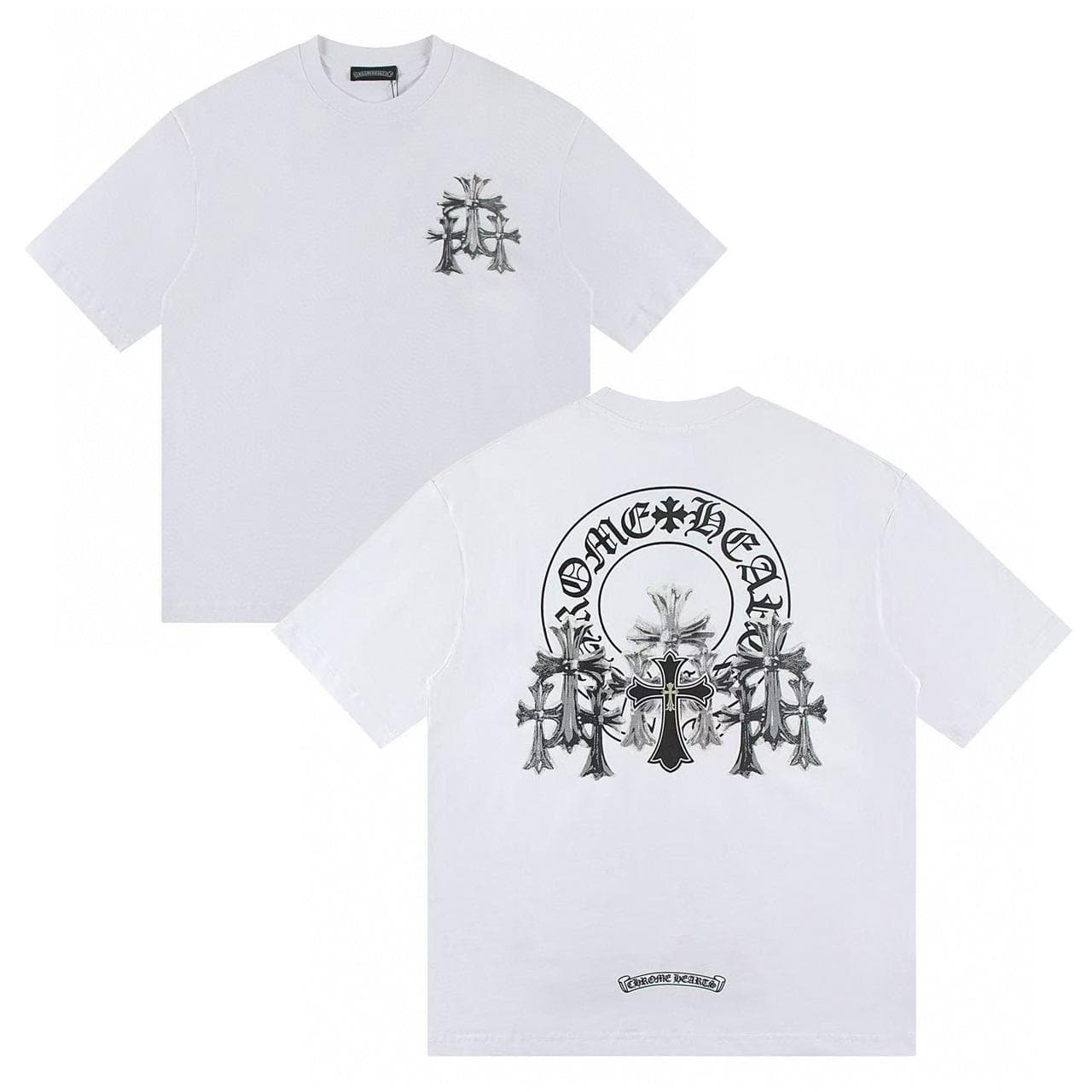 W365 CHROME HEARTS 2026 Summer New High Quality Cotton Round Neck Loose Large Size Men's and Women's T-shirt Couple T-shirt S white