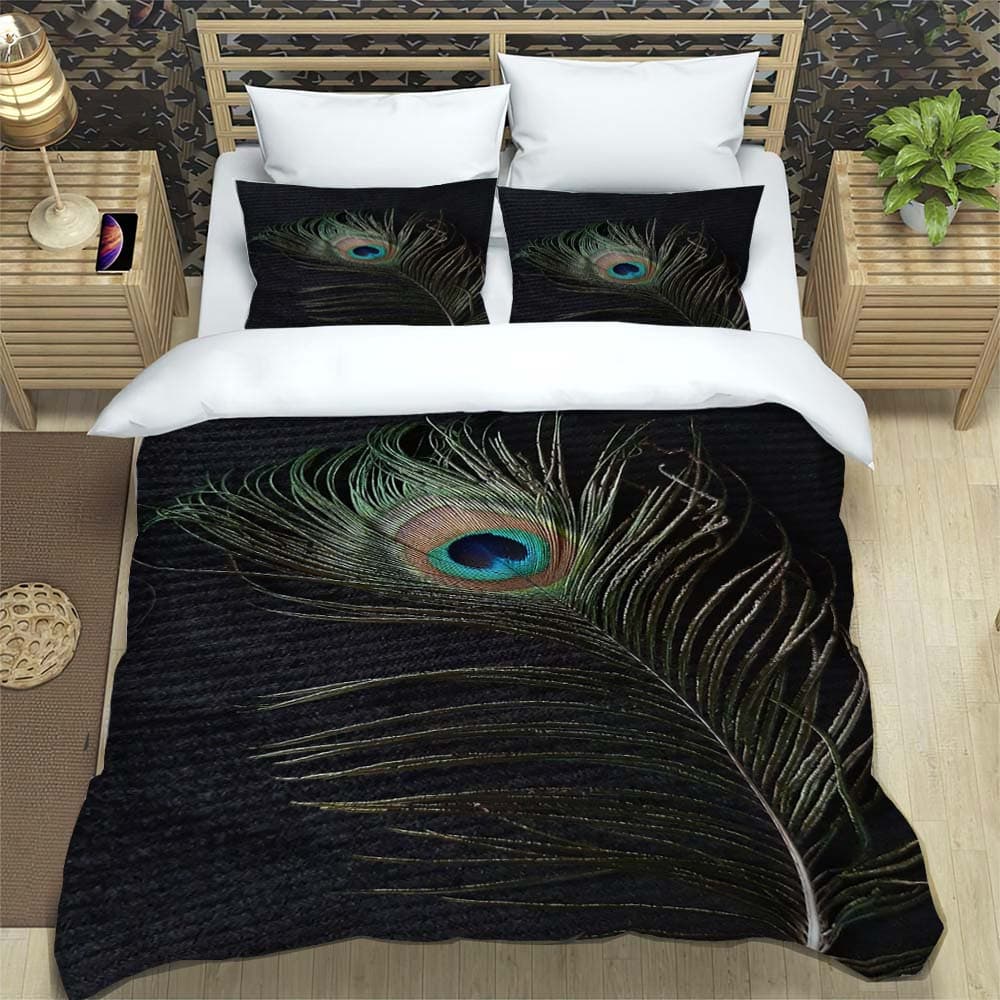 Peacock feathers are magnificent and atmospheric Printed Polyester soft and comfortable Customizable comforter bedding sets EU single(135x200cm)
