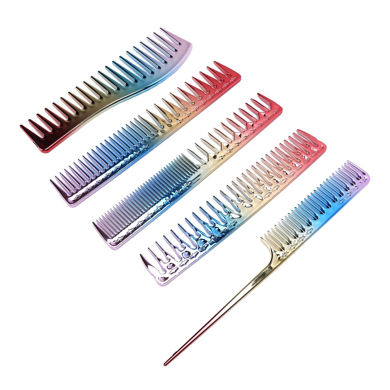 5pcs Space Aluminum Colorful Gradient Haircut Comb Salon Hairdressing Comb Styling Tool