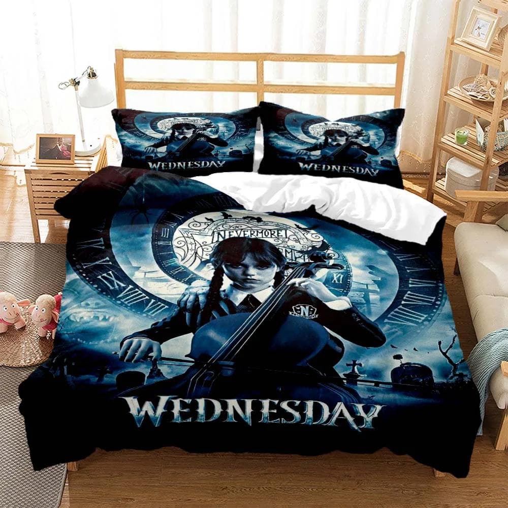 Wednes day Addams American Dramas 3D printed bedding Queen bedding set Soft and comfortable customized King size bedding set 150x200cm 3pcs