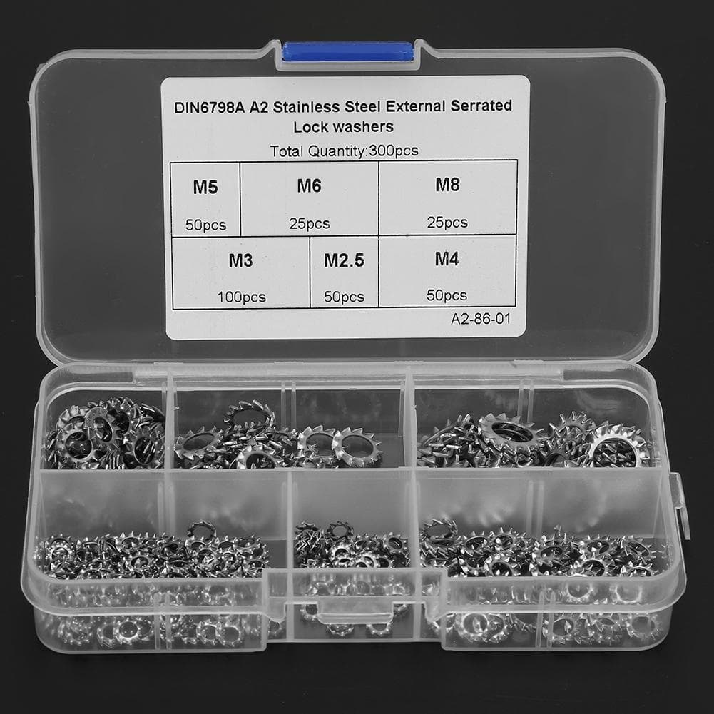 300pcs Stainless Steel Washer M2.5\M3\M4\M5\M6\M8 External Toothed Screw Nut Flat Gasket
