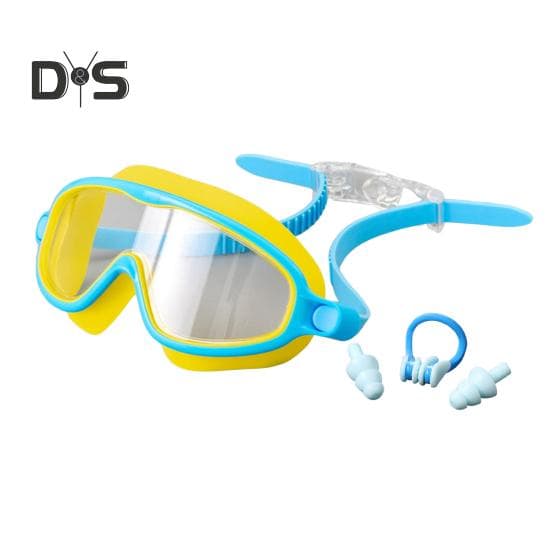 Swim Goggles Set Wide View Anti Fog Swimming Goggles with Nose Clips And Earplugs Kids No Leaking Pool Goggles yellow/blue