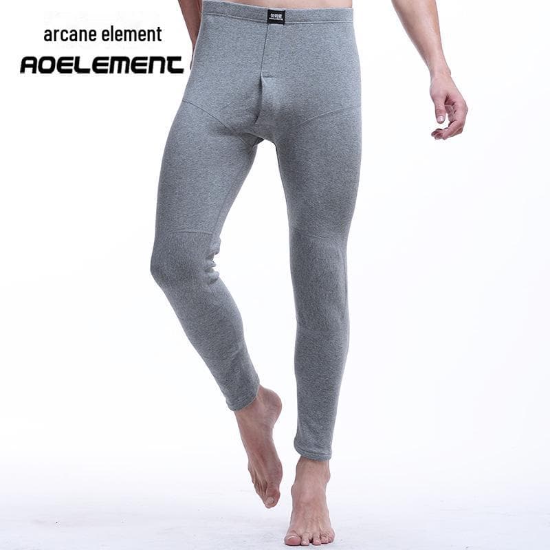 Men's Mid-Waist Thermal Slim Leggings - Velvet-Lined, Cold-Proof Warm Pants L gray