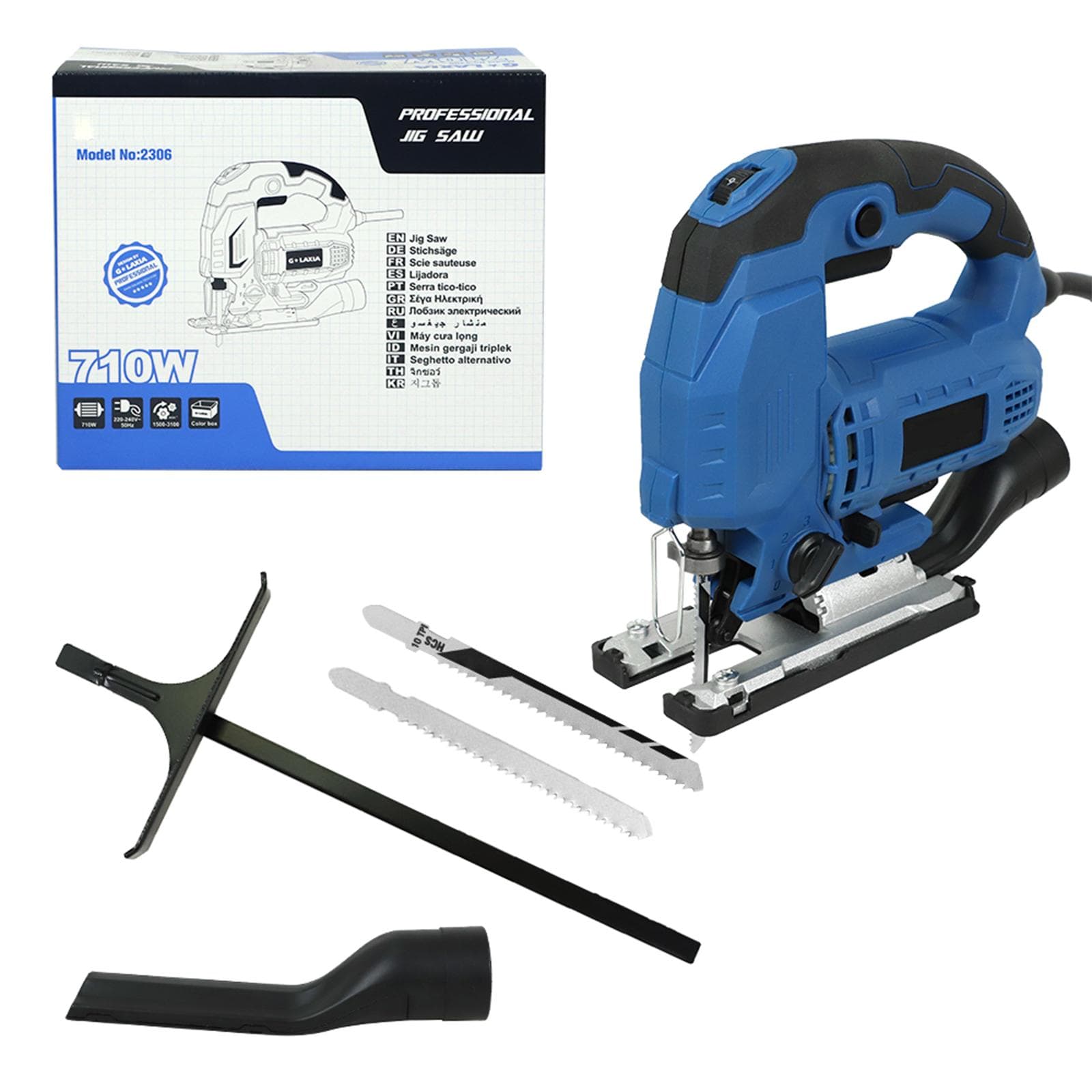 Power Jig Saw, Heavy Duty Design, 710W 6 AMP 3100 SPM, Jigsaw Tool Corded Electric Power Cutter for US Plug blue