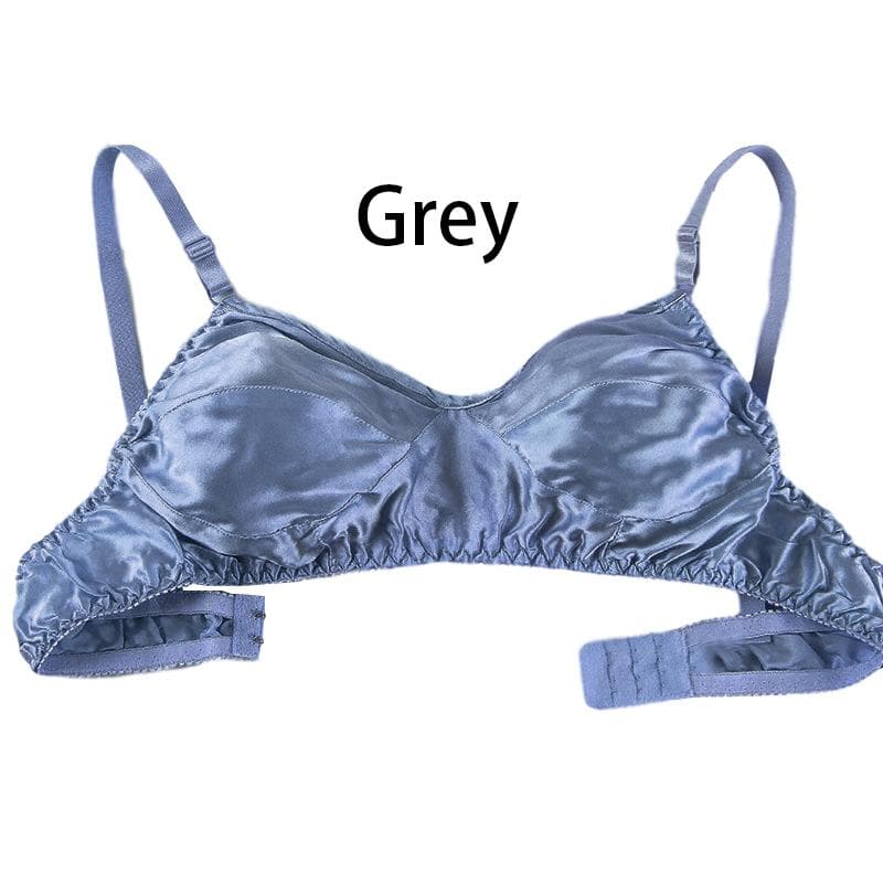 Women's Glossy Wireless Underwear Mulberry Silk Bras Ultrathin Silk Bra Soft Comfortable 38 grey